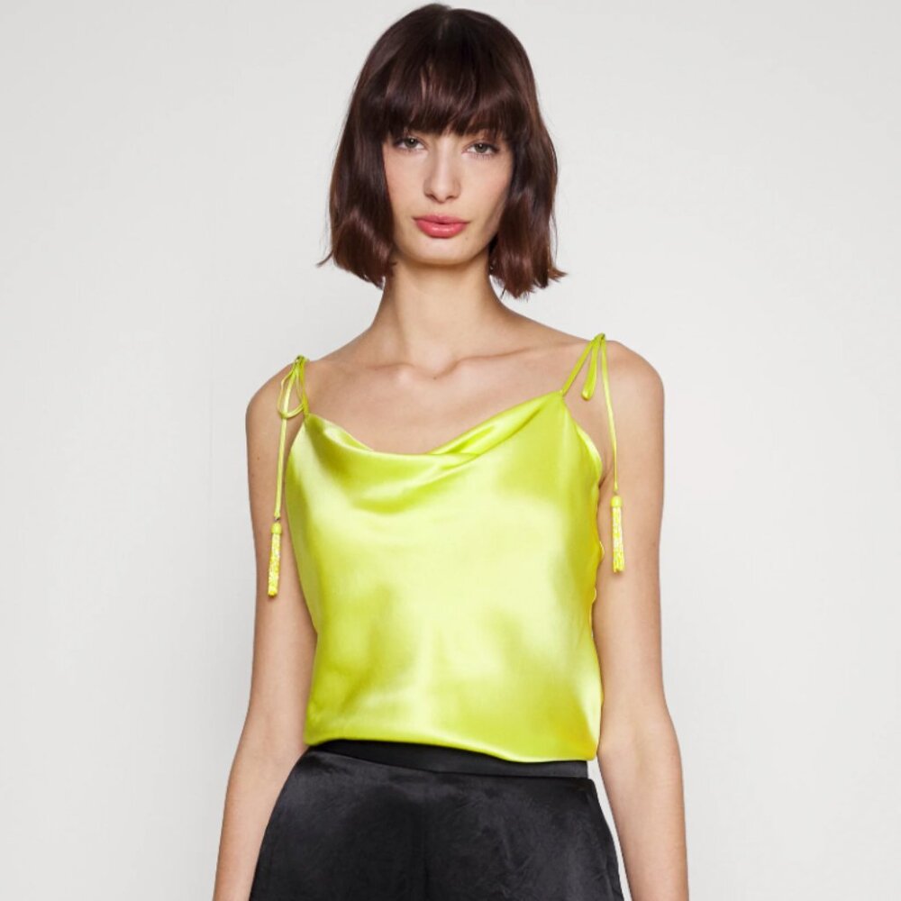 $325 Cinq a Sept Beaded Tassel Silk Camisole Marta Tank Keylime Green XS - NWOT